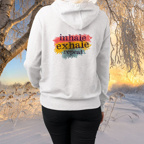 Inhale Exhale Female<h6>White Hooded Sweatshirt</h6>