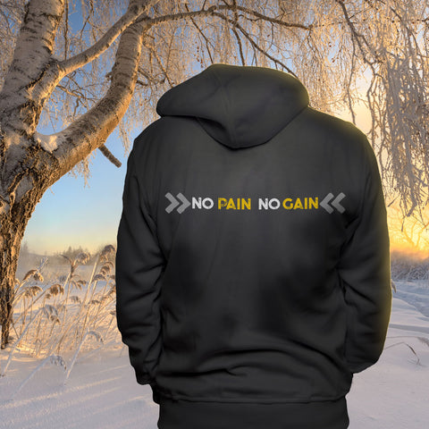 No Pain No Gain back<h6> Black Hooded Sweatshirt</h6>