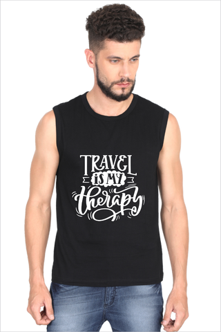 Travel Is My Therapy<h6>Black Sleeveless Tshirt</h6> - Muddy Patch