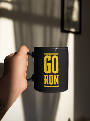 Go Run Black Coffee Mug